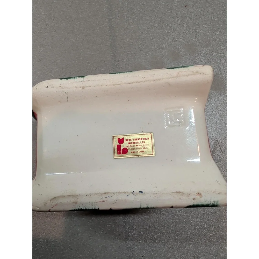 Vintage Bens Transworld Imports Ceramic Christmas Sleigh Candle Japan Painted